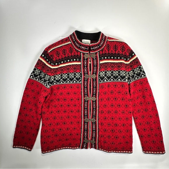 Cambridge apres ski wool cardigan Nordic clasp sweater jacket M - Picture 2 of 12